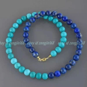 Natural Blue Lapis Lazuli Green Turquoise Gemstone Round Beads Necklaces 14-48'' - Picture 1 of 6