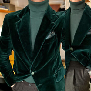 Vintage Velvet Suit Green Tuxedo Dinner Jacket Notch Lapel Style Custom Blazer 