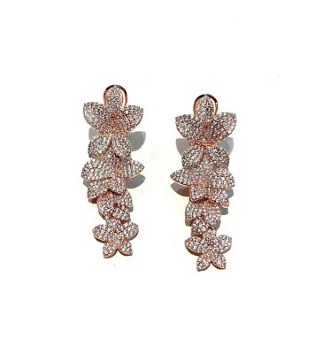 Orecchini Pendenti Donna Argento 925 Rosé con Zirconi Bianchi Motivo Floreale - Immagine 1 di 3