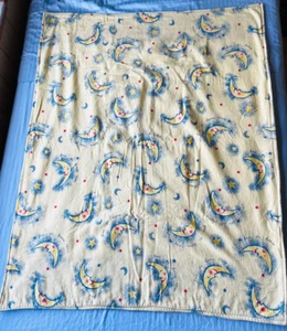 Baby Blanket Vintage  Moon Ducks Blocks French Sweet Dreams Reversible 31 x 40 - Picture 1 of 10