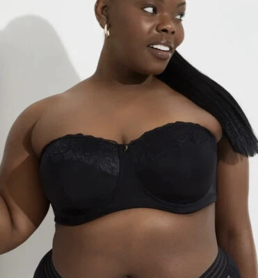 Sujetador sin tirantes Ashley Stewart Butterfly Back negro/encaje 46DDD para mujer nuevo con etiquetas $49,50 Foto 1 de 4