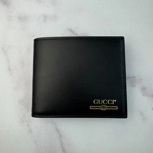 New Gucci Black & Gold Leather Bifold Wallet $380 Retail - Picture 1 of 7