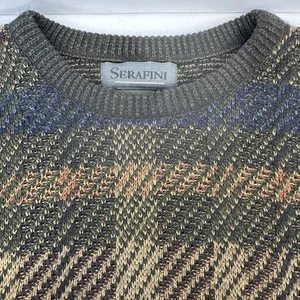 Vintage Serafini Herren Struktur Langarm Acryl Rundhals Pullover Sweater L LESEN - Bild 1 von 9