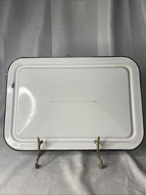 Vtg Rectangular Enamelware White Refrigerator Box Container Lid 13.25 X 9 3/16” - Image 1 of 4