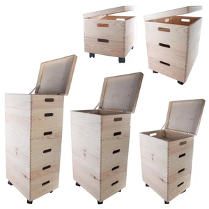 Large Shallow Wooden Storage Boxes with Lid & Wheels Stackable Keepsake Chest - Picture 1 of 41