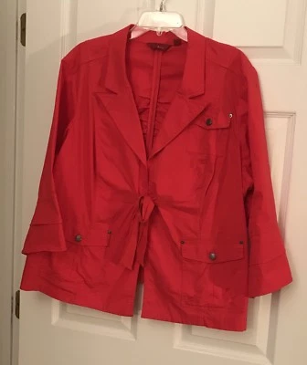 GILI Notch Collar Tie Front Jacket With Pockets Gathered Back Red Plus 3X FAB! - Image 1 of 4