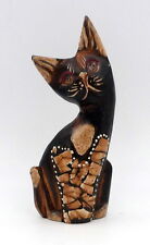 Wooden Egg Shell Cat Figure Hand Painted Carved Home Decor Sculpture 15 cm