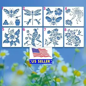 Abejas Loro Libélula Flores Lei Clematis Plantilla para Azulejos Artesanía 5" x 5" - Imagen 1 de 2