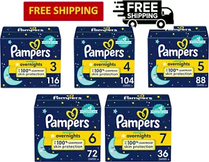 Pampers Swaddlers Overnights Disposable Baby Diapers - Size 3, 4, 5, 6, 7 - Picture 1 of 17