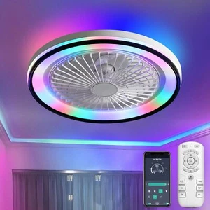 Low Profile Enclosed Ceiling Fans with Lights Smart RGB Ceiling Fan APP Control - Picture 1 of 10