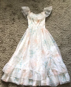 ILGWU Maxi Dress Ruffles Brunch Prom Gown Floral Easter Bridal Prairie Vintage - Picture 1 of 24