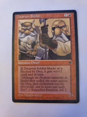 MTG Magic The Gathering Card Dwarven Soldier Summon Dwarf Red Fallen Empires  - Image 1 of 2