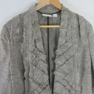 Chicos 2 Womens Large Brown Stripe Jacket Linen Cotton Open Front Blazer L - Picture 1 of 8