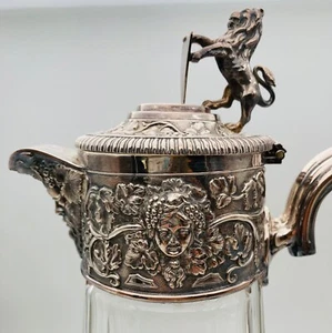 Antique Silver Crystal ~ Wine Pitcher Carafe~ Decanter Bacchus Grapes & Foliage - Picture 1 of 10