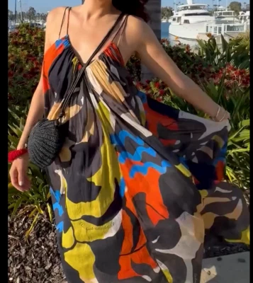 NWT H&M A-Line Strappy Cotton Voile Maxi Loose Dress Multicolor XS S M L XL XXL Foto 1 de 4