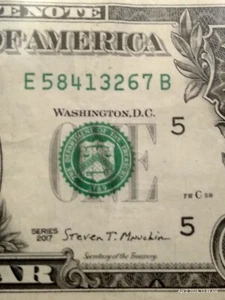 2017A - $1 (ONE DOLLAR) – NOTE - SERIAL NUMBER - MIXED SCATTERED LADDER - Picture 1 of 7
