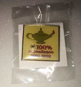 Lions Club 100% Attendance Award Pin Vintage Metal Lapel 2001 2002 Lamp NEW 2A - Picture 1 of 3