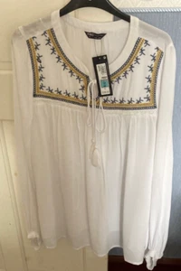 M&S Collection Summer Top Size 14 Ivory with thread embroidery & lace Brand New - Picture 1 of 12