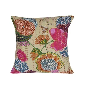 indian handmade cotton kantha cushion cover vintage throw pillow cover decor - Picture 1 of 4