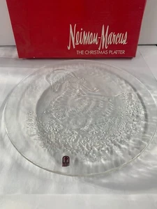 Vintage Neiman Marcus Christmas Platter Holiday Glass Goose w/ Box & Card - Picture 1 of 9