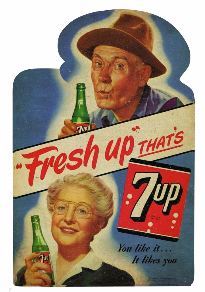 FRESH UP THAT'S 7UP GRANDPARENTS 23" HEAVY DUTY USA MADE METAL SODA POP ADV SIGN - Image 1 of 1