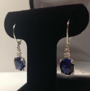 Natural Certified 925 Sterling Silver 6Ct Blue Sapphire Gemstone Antique Earring - Picture 1 of 3