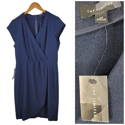 NUEVO Vestido Top Envolvente Camisa The Limited Talla 12 Fiesta Hasta la Rodilla Azul Marino Foto 1 de 4