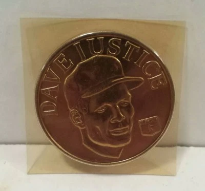 DAVE DAVID JUSTICE Atlanta Braves 1992 Gold Color MLB Sport Stars Collector Coin - Image 1 of 2