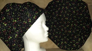 Cherries on Black Medical Surgical Bouffant Scrub Hat SIZES L - Picture 1 of 1