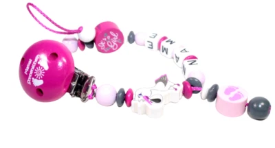 Schnullerkette mit Namen Storch Mädchen Storch Its a Girl Babyfüsschen pink rosa - Bild 1 von 4