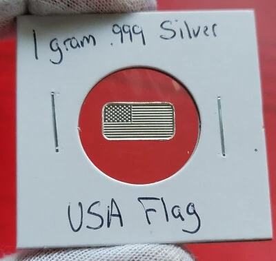 USA Flag 🇺🇲 - 1 Gram .999 Fine Pure Silver Bullion Mini Art Bar Ingot Coin - Image 1 of 2