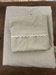 Vintage Bettwäsche in doppelter Größe - Gingham hellgrün 3 Stück - Bild 1 von 3