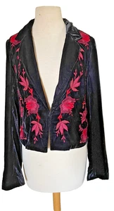 Anthropologie Black Velvet Floral Embroidered Jacket - Picture 1 of 8