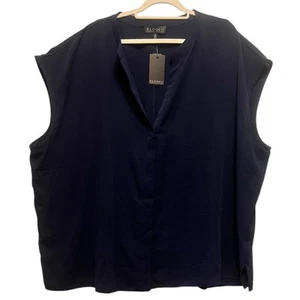 Eloquii Sleeveless Button Front Blouse Shirt Women's Plus Size 28 Navy Blue - Picture 1 of 7