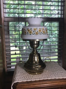 Vintage 18” Heavy Brass Teapot Table Lamp With Sunflower Shade - Picture 1 of 8