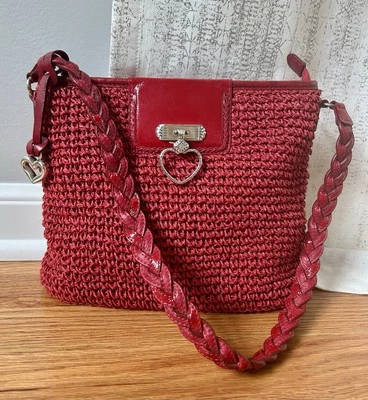 NWOT BRIGHTON RED Straw Shoulder Bag Purse Handbag Raffia Tote Braided Leather - Image 1 of 4