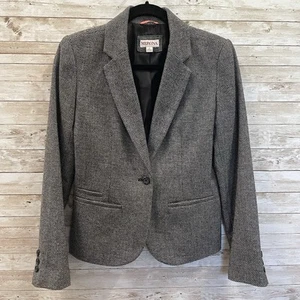 Merona Womens 2 Blazer Black White Gray Wool Blend 1 Button Professional Jacket - Picture 1 of 12