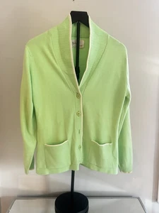 Vtg Talbott 100% Orlon Acrylic Cardigan Sweater Sz S Green White Trim Retro Mod - Picture 1 of 7