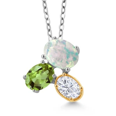 Colgante de plata 925 y oro amarillo de 10K ópalo blanco peridoto y moissanita blanca Foto 1 de 4