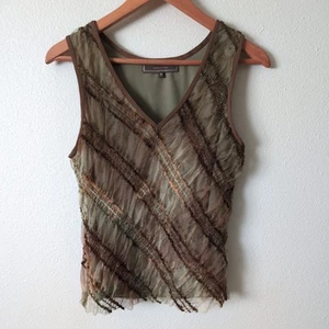 Double D Ranch Tank Top M Olive Sheer Mesh Boho Western Festival Layering Earthy - Picture 1 of 8