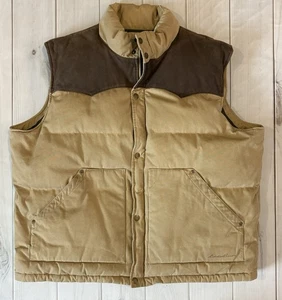 Eddie Bauer Goose Down Vest Zip Up Western Work Leather Canvas Duck Tan Brown XL - Picture 1 of 16