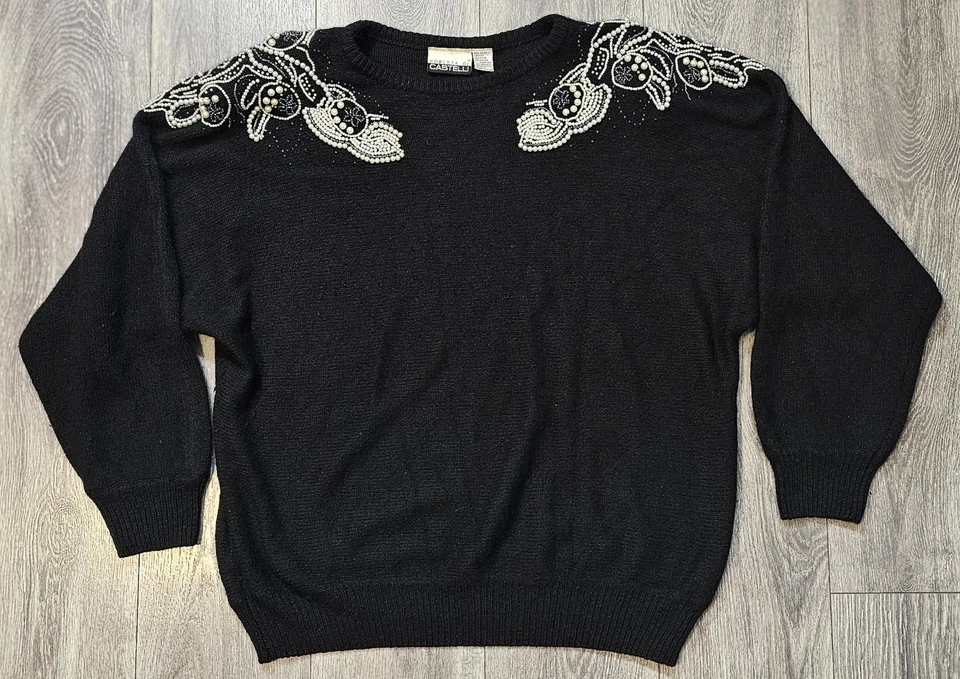 Женский свитер Roberta Di Castelli с бисером на плечах с длинным рукавом черный размер 22/24 - Изображение 1 из 4