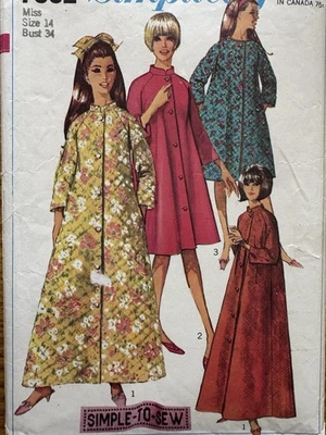 7362 Vintage Simplicity Sewing Pattern Robe Caftan Muumuu Sleepwear 14 - Image 1 of 4