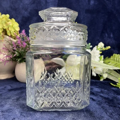 Koeze's Glass Apothecary Jar Canister Candy Cookie Jar W/Lid Seal 7.5" Vintage - Image 1 of 4