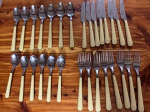 Vintage Set of 29 Gibson Flatware Silverware YELLOW Handle - Picture 1 of 7