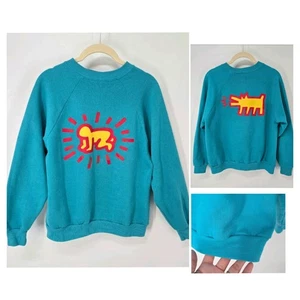 Vintage Keith Haring Blue Radiant Baby Crewneck Sweatshirt Kid's Sz Medium 10-12 - Picture 1 of 12