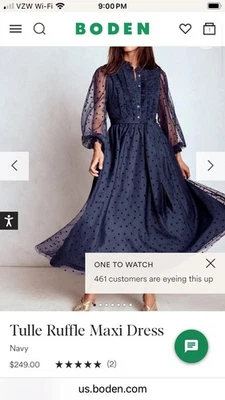 New with Tags Tulle Ruffle Maxi Dress Size 14 Navy Blue - Image 1 of 4