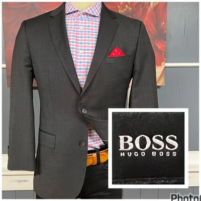 Boss Hugo 👉Actual Size 40-Short👈 Blazer Sport Jacket Mens Wool Dark Gray - Image 1 of 4