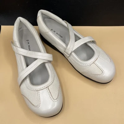 P.W. PW  Minor Zoey Casual Womens Mary Jane 8 1/2 Wide 49742 Natural Leather Wht - Image 1 of 4