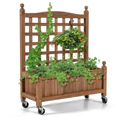 Costway 32in Wood Planter Box w/Trellis Mobile Raised Bed for Climbing Plant - Image 1 of 4